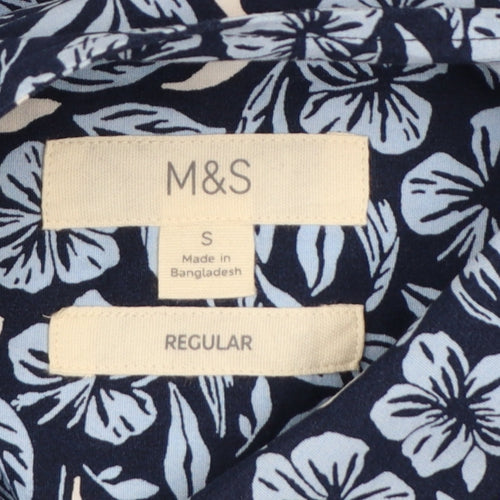 Marks & Spencer Men Blue Floral Hawaiian Cotton Shirt S Regular