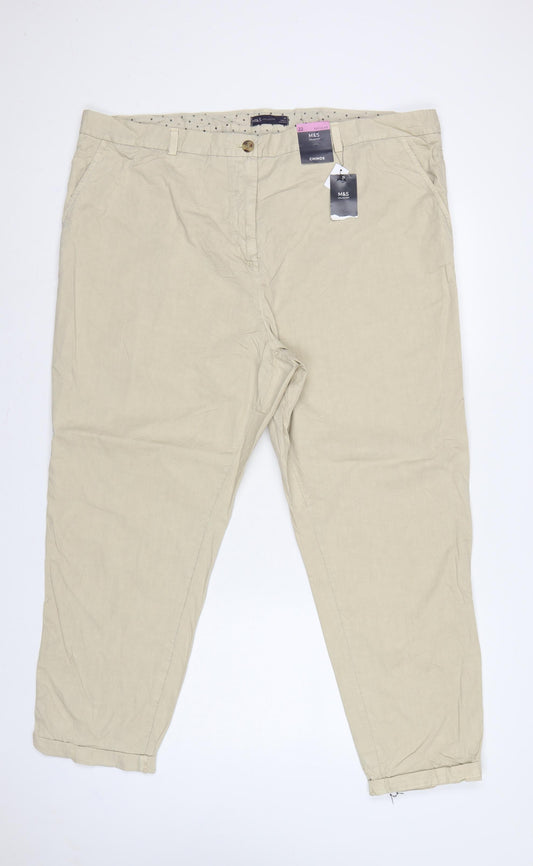 Marks and Spencer Women’s Beige UK 22 Regular Cotton Chino Trousers NWT