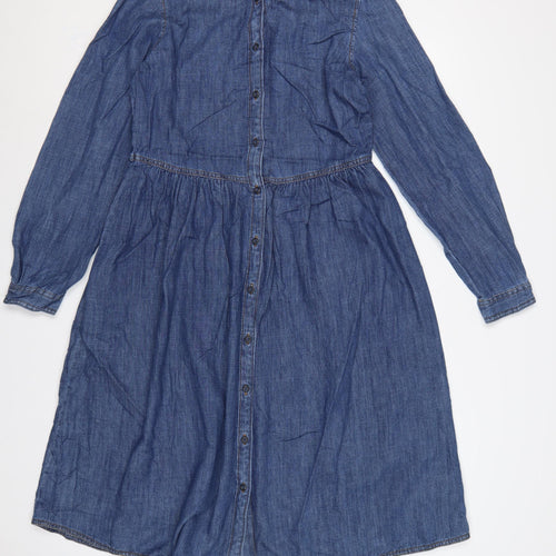 Marks and Spencer Women Blue UK 8 Denim Shirt Dress Collared Long Sleeve