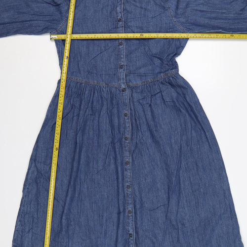 Marks and Spencer Women Blue UK 8 Denim Shirt Dress Collared Long Sleeve
