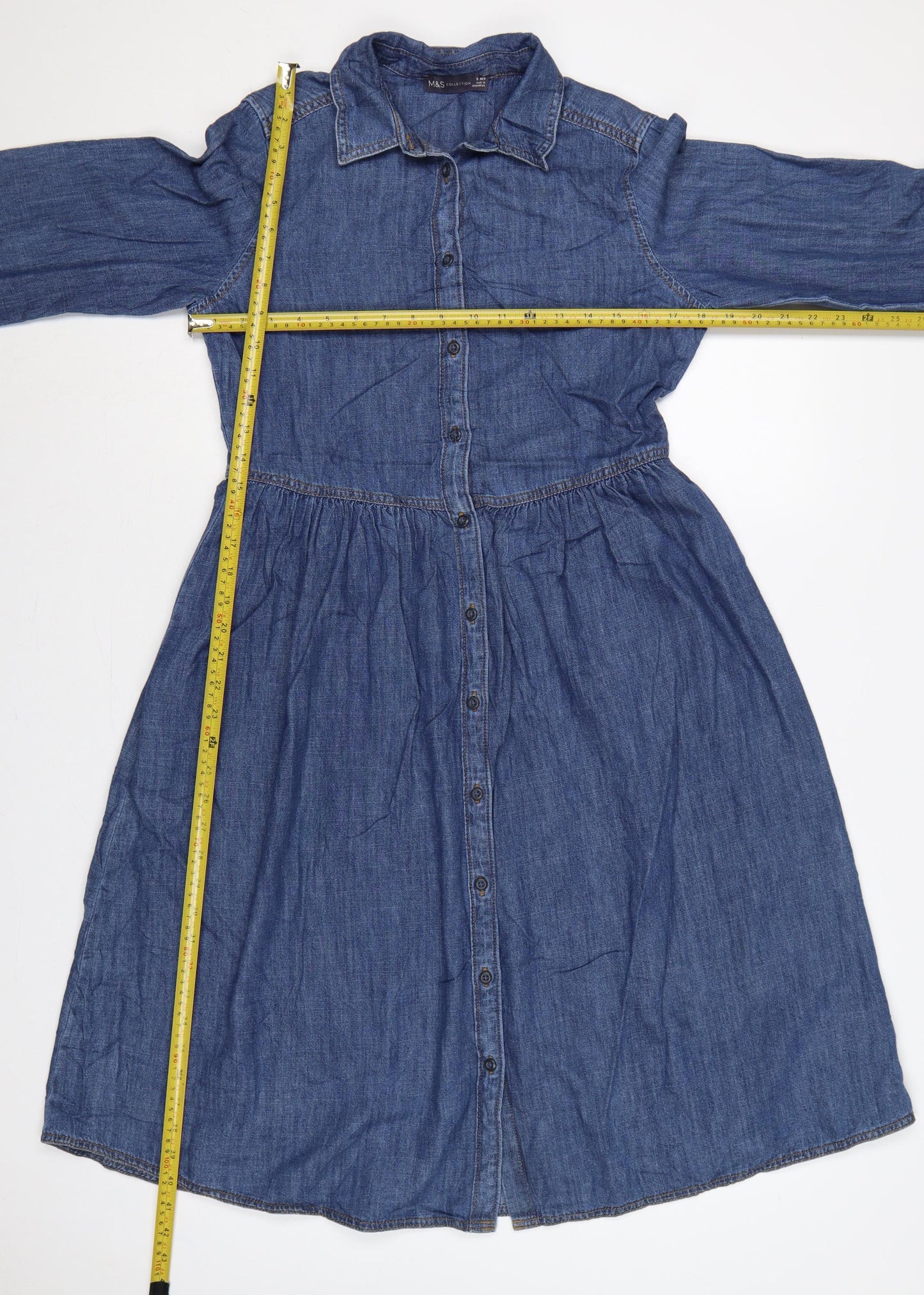 Marks and Spencer Women Blue UK 8 Denim Shirt Dress Collared Long Sleeve