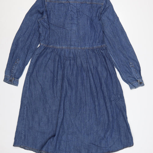 Marks and Spencer Women Blue UK 8 Denim Shirt Dress Collared Long Sleeve