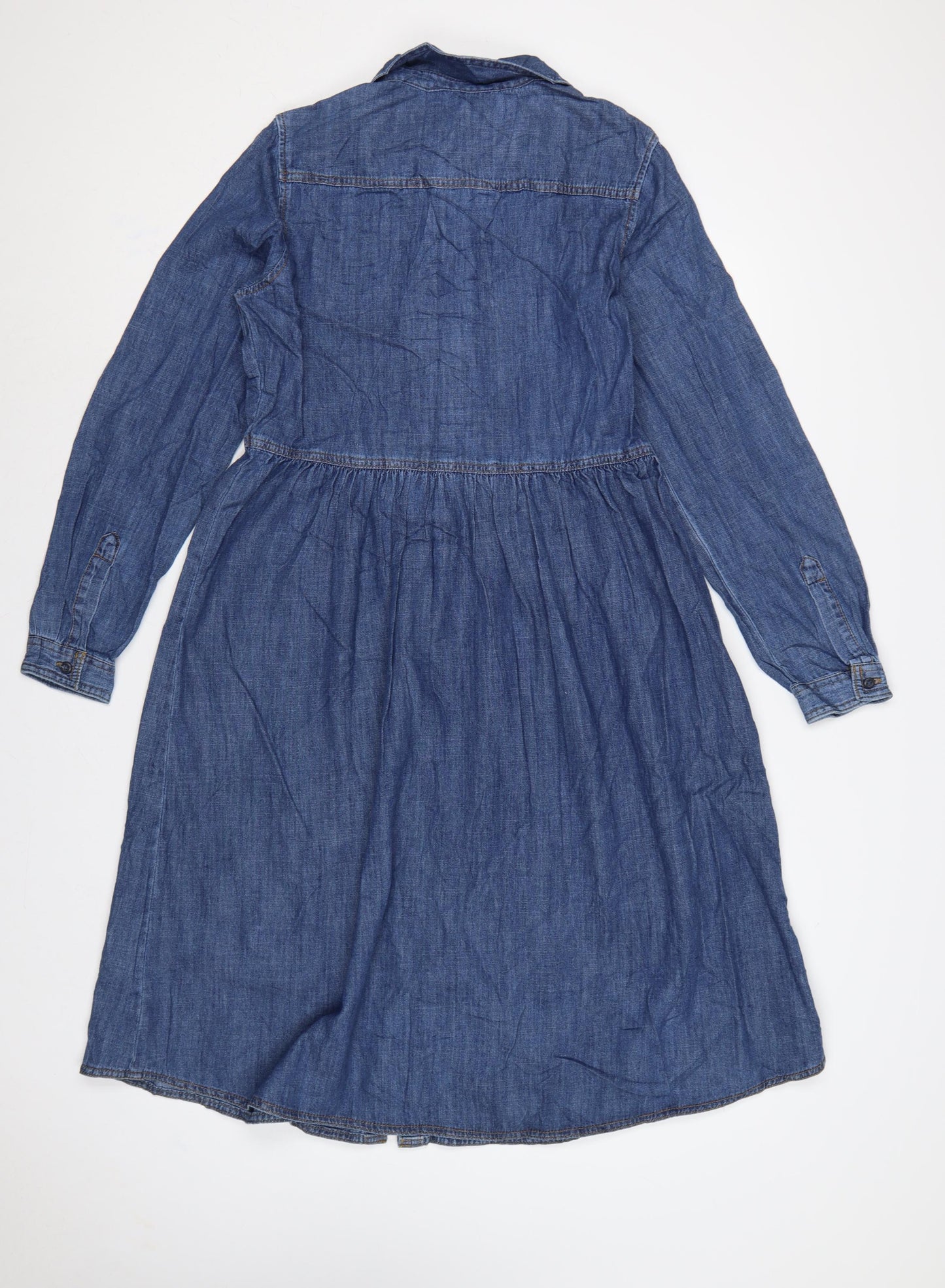 Marks and Spencer Women Blue UK 8 Denim Shirt Dress Collared Long Sleeve