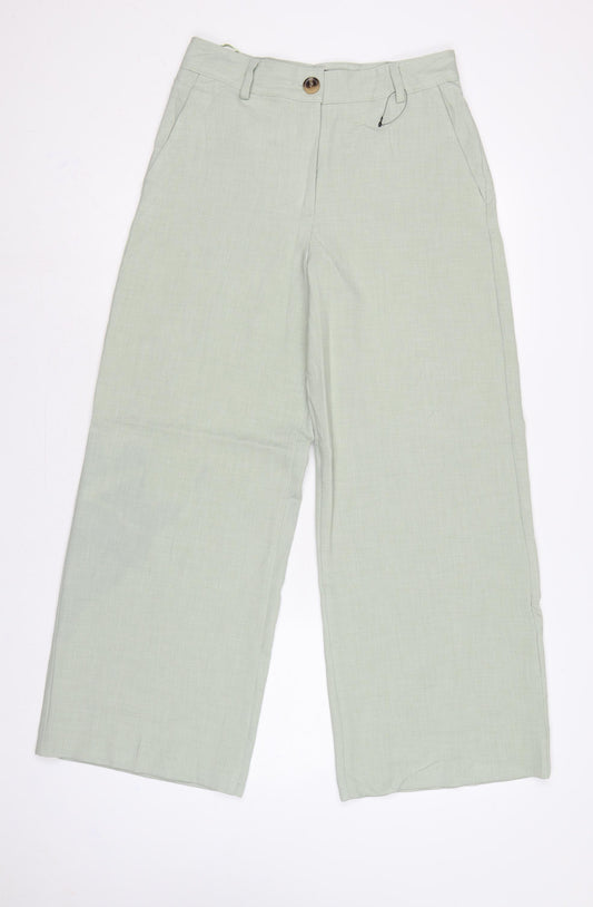 Marks & Spencer Women’s Pale Apple Green UK 10 Short Wide-Leg Trousers