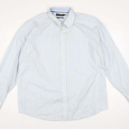 Marks & Spencer Men's Blue Stripe 17.5 Cotton Long Sleeve Shirt