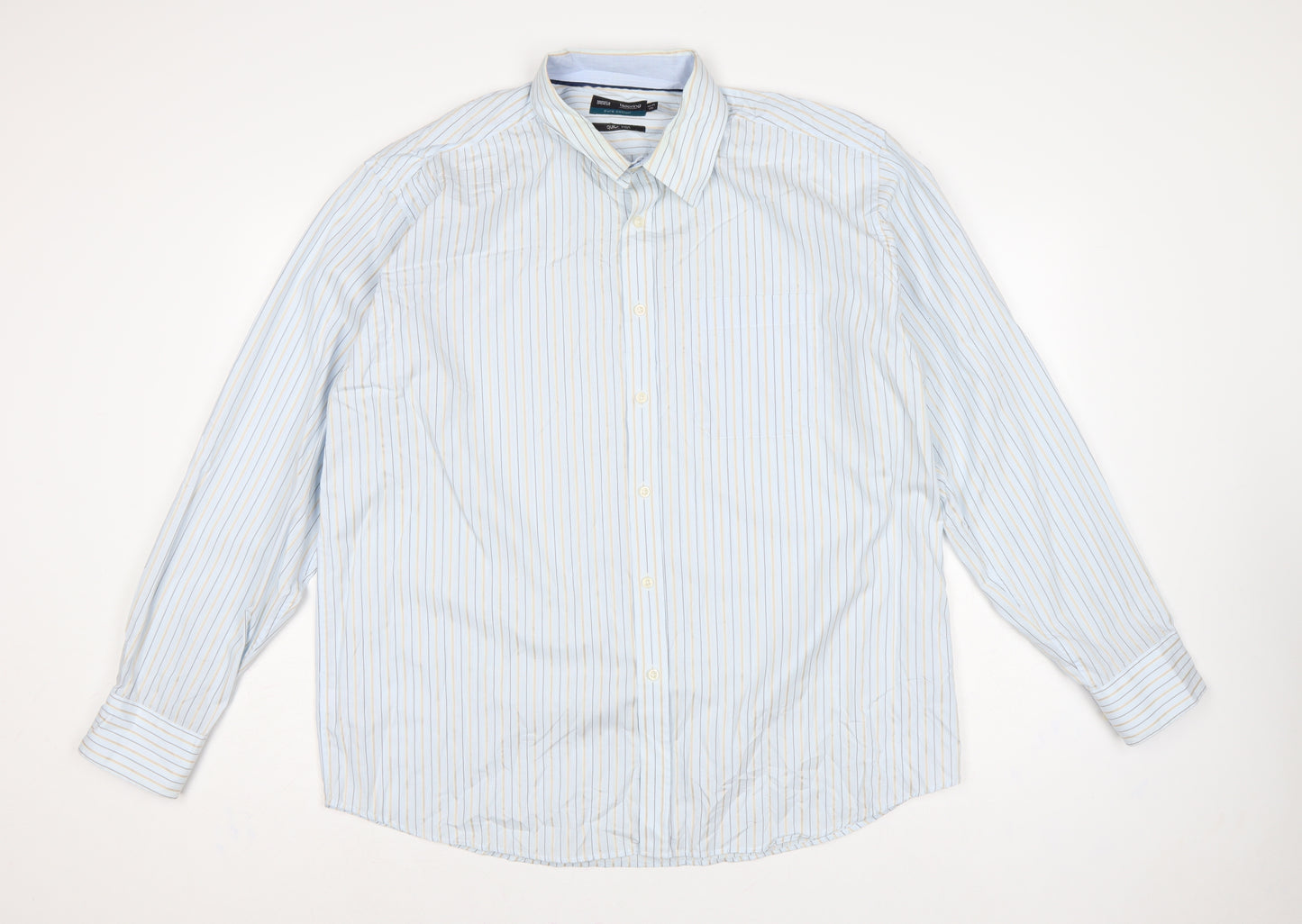 Marks & Spencer Men's Blue Stripe 17.5 Cotton Long Sleeve Shirt