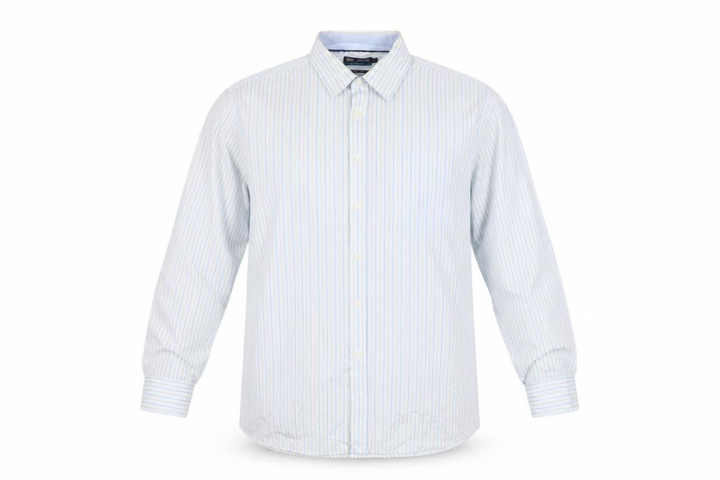 Front view of Marks & Spencer Men's Blue Stripe 17.5 Cotton Long Sleeve Shirt
