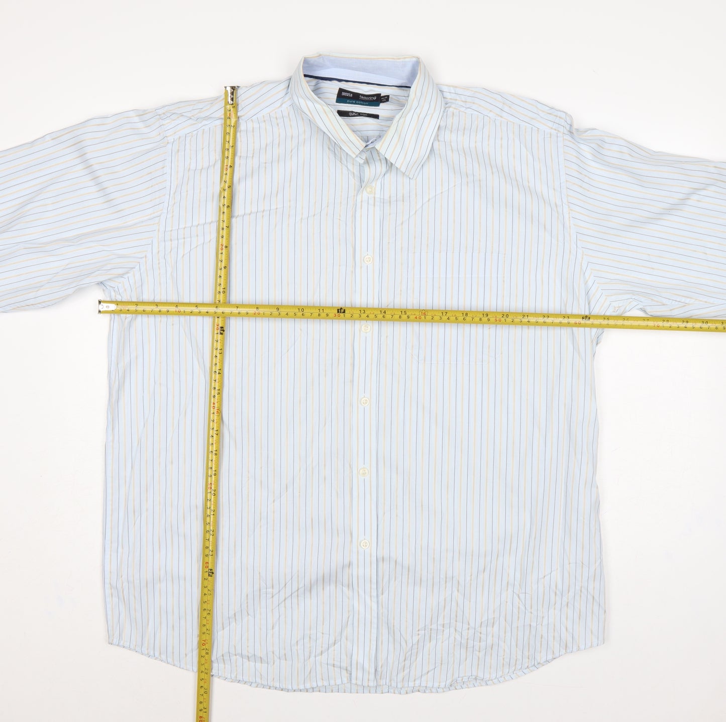 Marks & Spencer Men's Blue Stripe 17.5 Cotton Long Sleeve Shirt