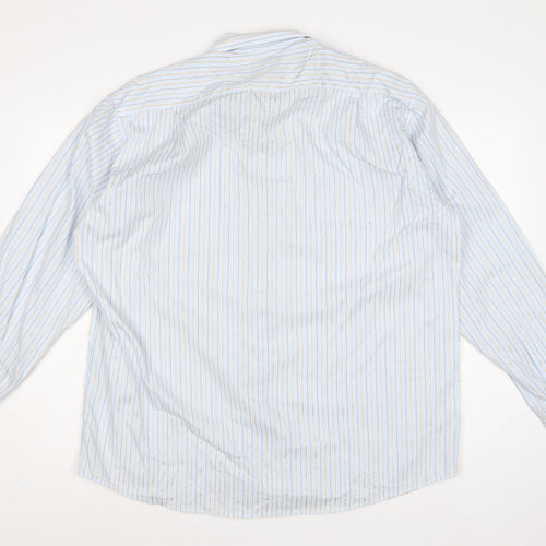 Marks & Spencer Men's Blue Stripe 17.5 Cotton Long Sleeve Shirt