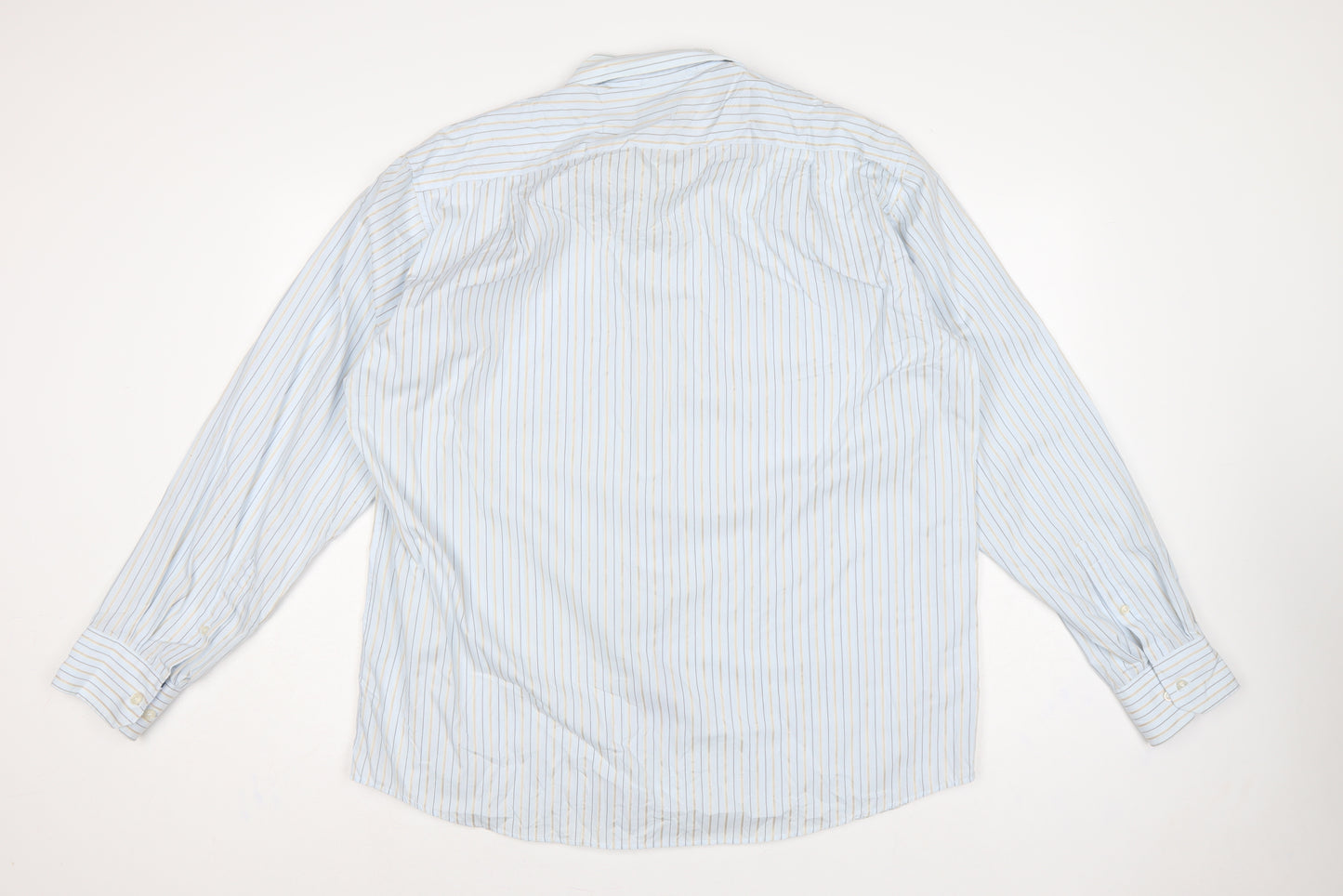 Marks & Spencer Men's Blue Stripe 17.5 Cotton Long Sleeve Shirt