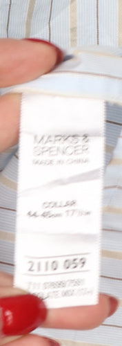 Marks & Spencer Men's Blue Stripe 17.5 Cotton Long Sleeve Shirt