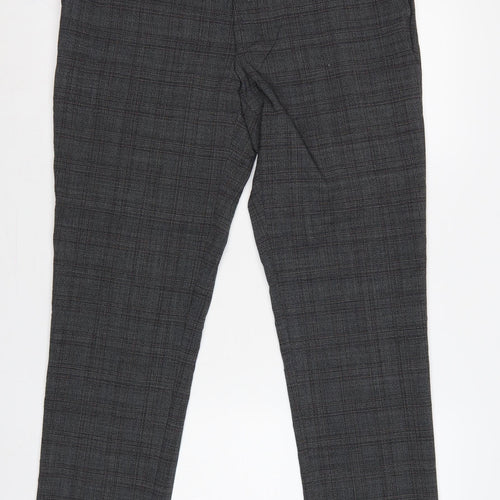 Marks & Spencer Men's Grey Check Slim 36 Short Wool Blend Dress Trousers