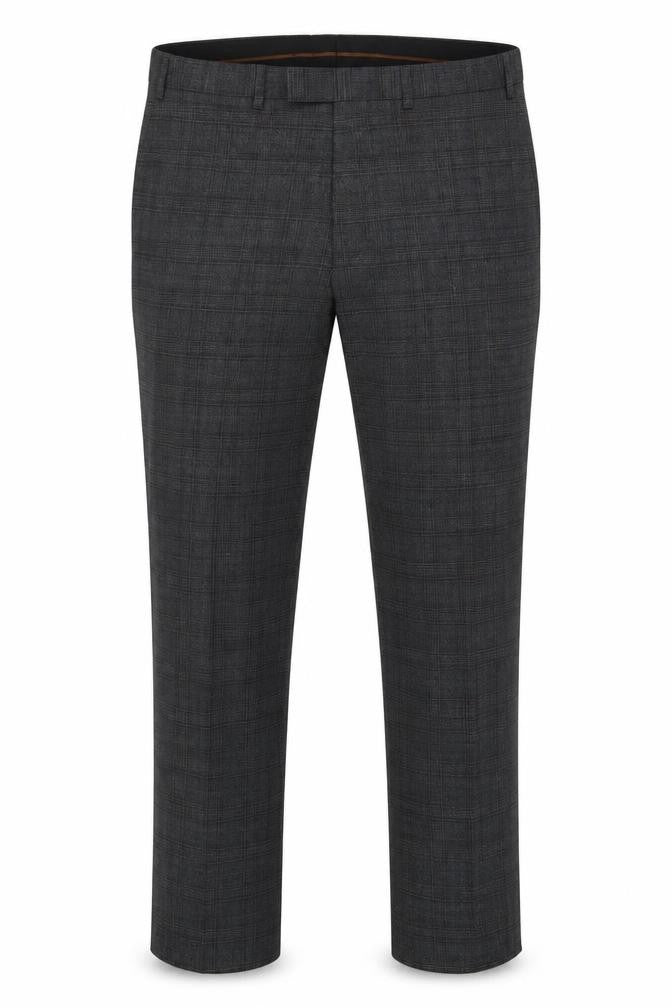 Marks & Spencer Men's Grey Check Slim 36 Short Wool Blend Dress Trousers