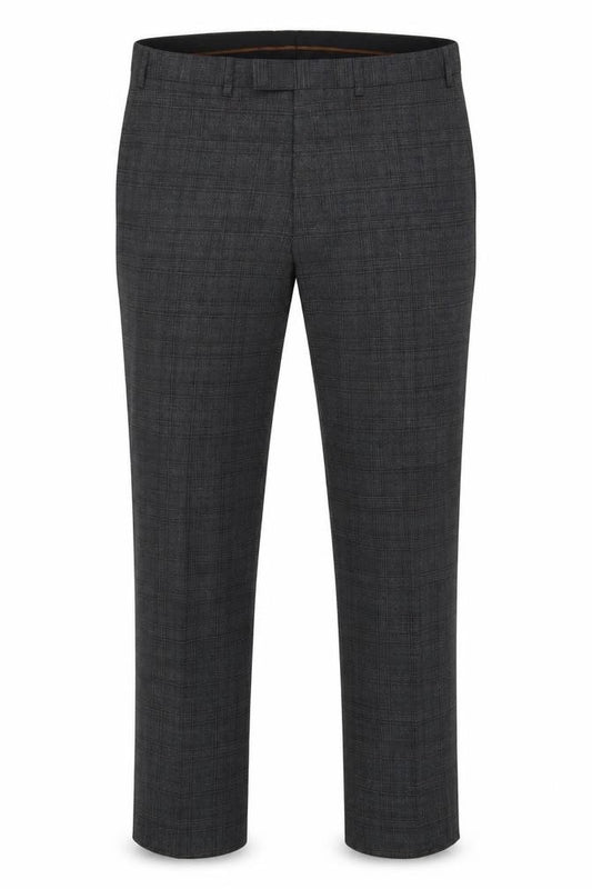 Marks & Spencer Men's Grey Check Slim 36 Short Wool Blend Dress Trousers