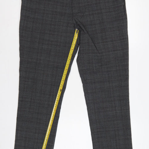 Marks & Spencer Men's Grey Check Slim 36 Short Wool Blend Dress Trousers
