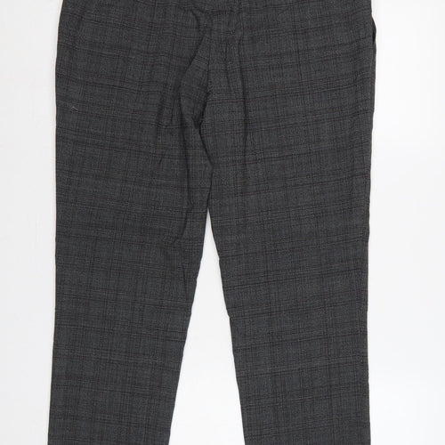 Marks & Spencer Men's Grey Check Slim 36 Short Wool Blend Dress Trousers