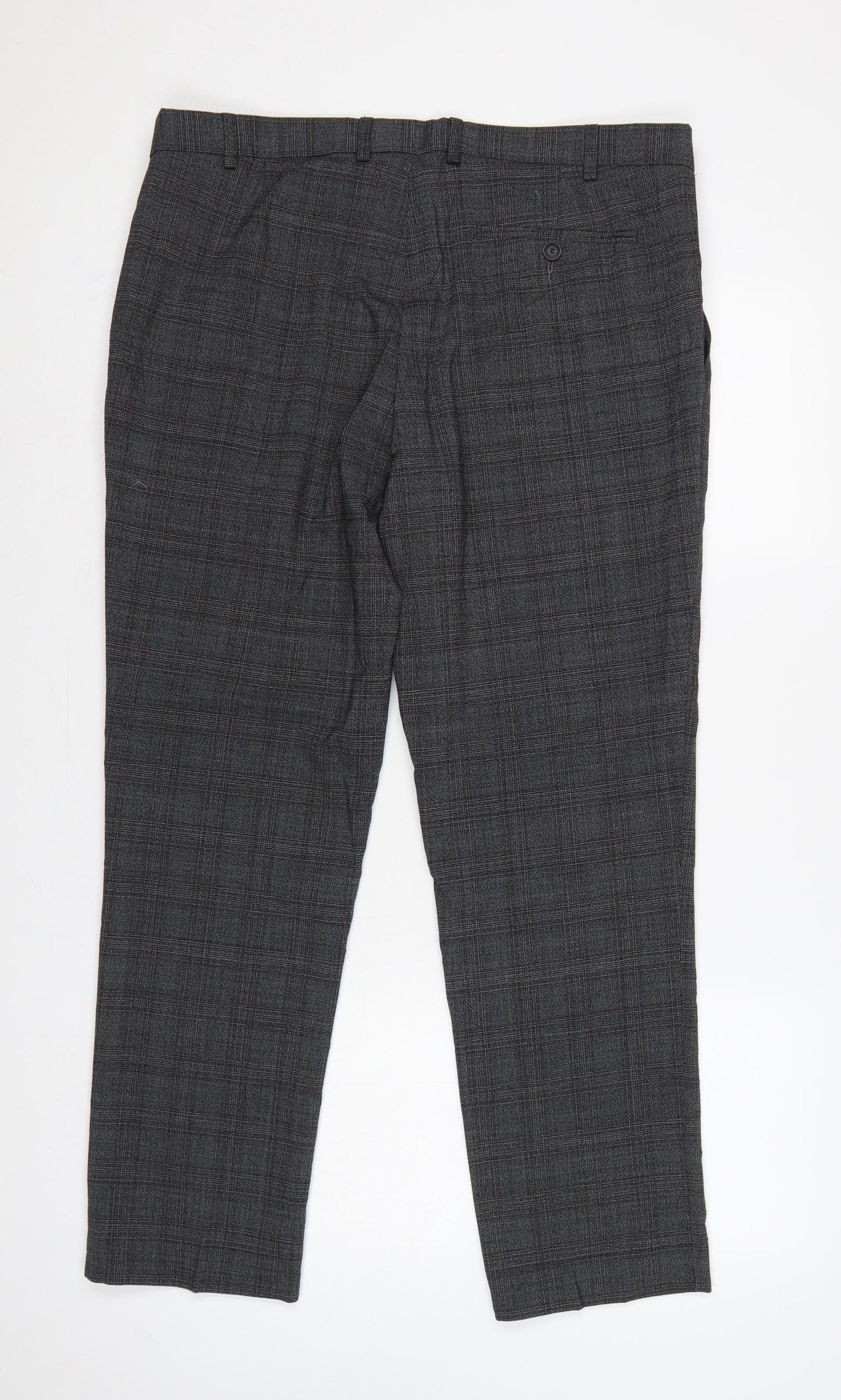 Marks & Spencer Men's Grey Check Slim 36 Short Wool Blend Dress Trousers
