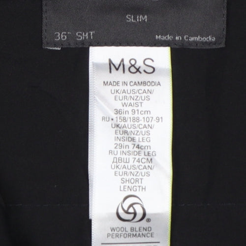 Marks & Spencer Men's Grey Check Slim 36 Short Wool Blend Dress Trousers