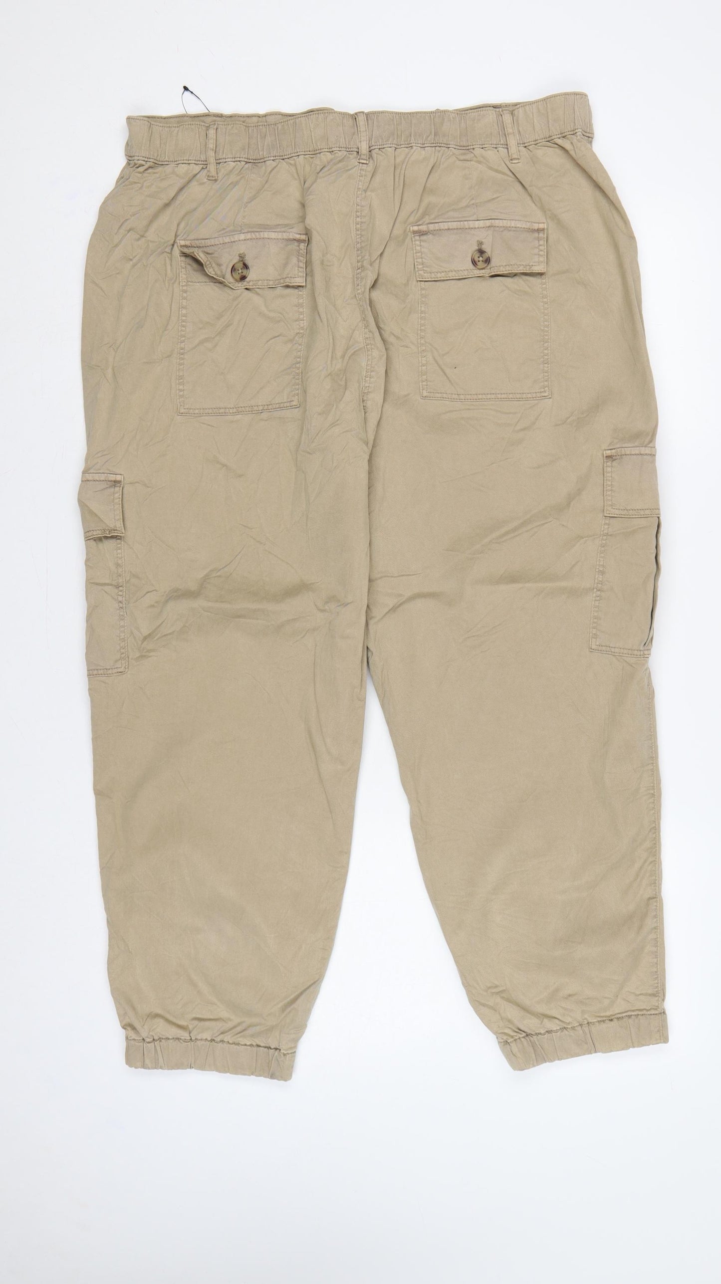 M&S Women’s Beige UK 18 Short Cargo Jogger Trousers Pockets
