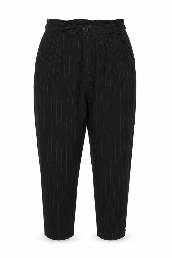 Pull&Bear Women’s Black Pinstripe Paperbag Tapered Trousers UK 10