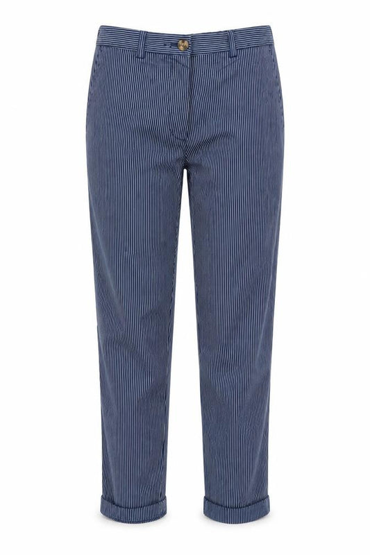 Marks and Spencer Women’s Blue Pinstripe Cotton Chino Trousers UK 6