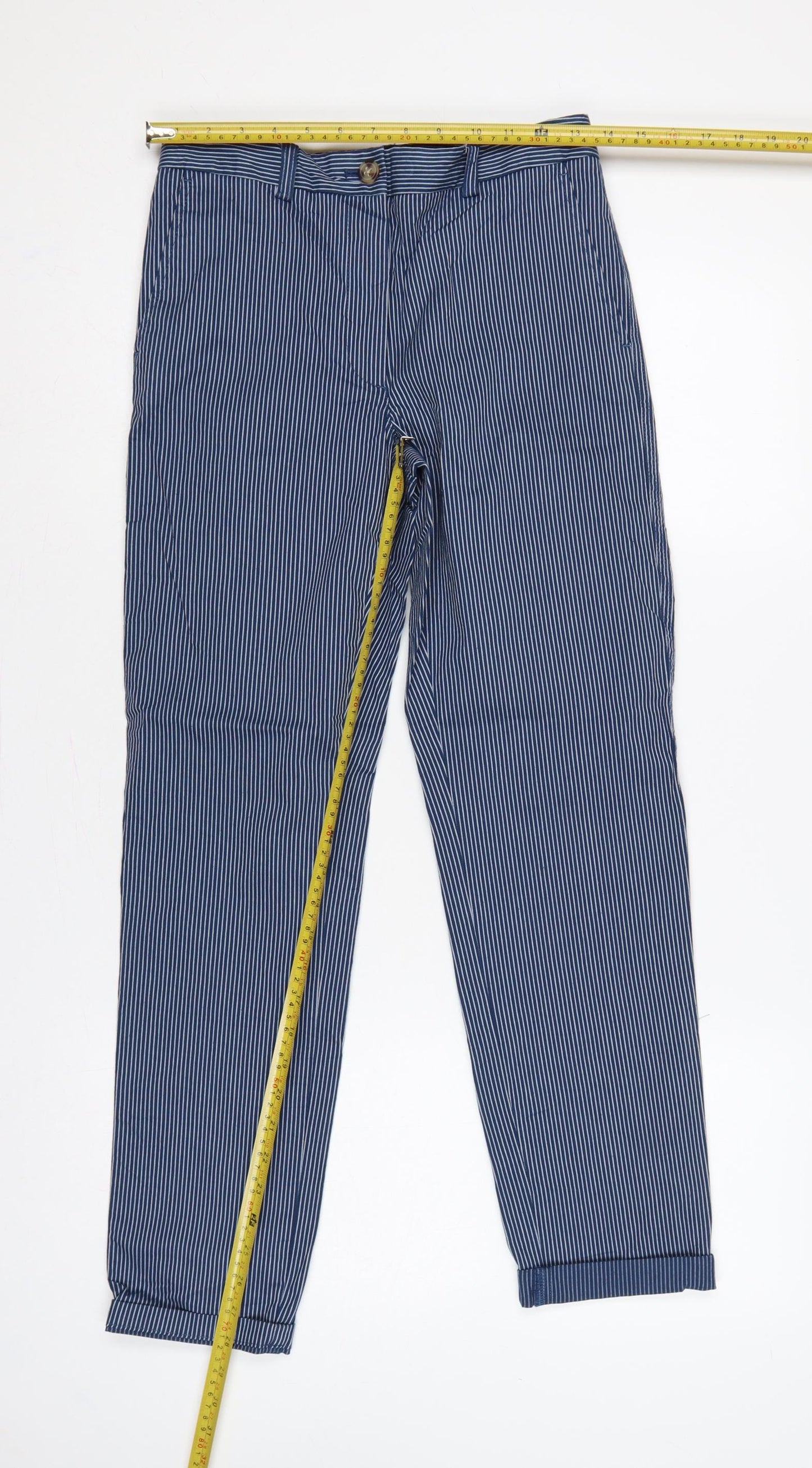Marks and Spencer Women’s Blue Pinstripe Cotton Chino Trousers UK 6