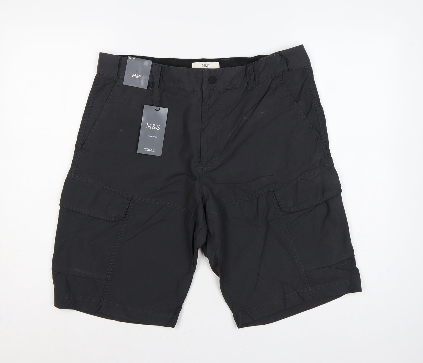Marks & Spencer Men's Black W34 Active Waist Stormwear Cargo Shorts