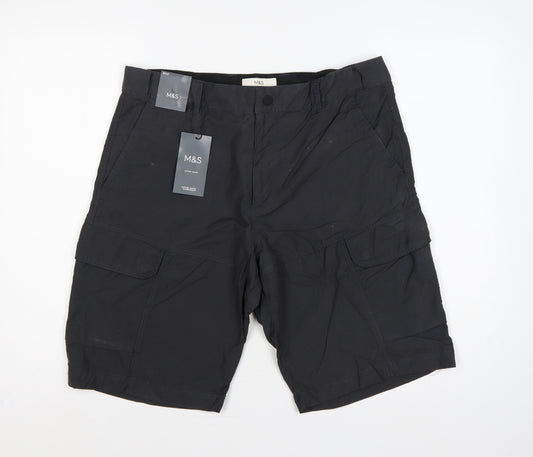 Marks & Spencer Men's Black W34 Active Waist Stormwear Cargo Shorts