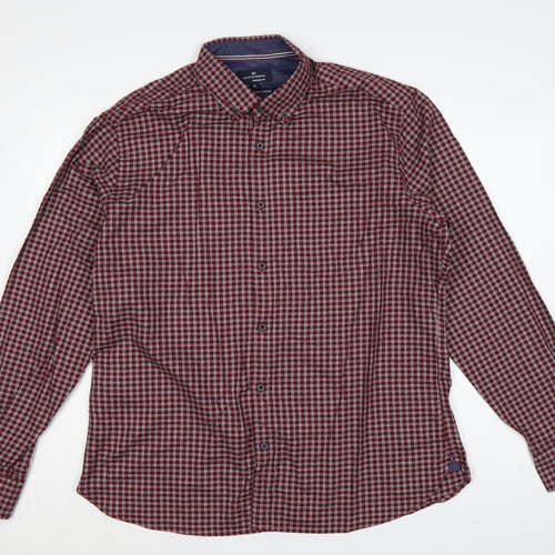 Marks & Spencer Men’s Red Check XL Slim Fit Cotton Button-Up Shirt