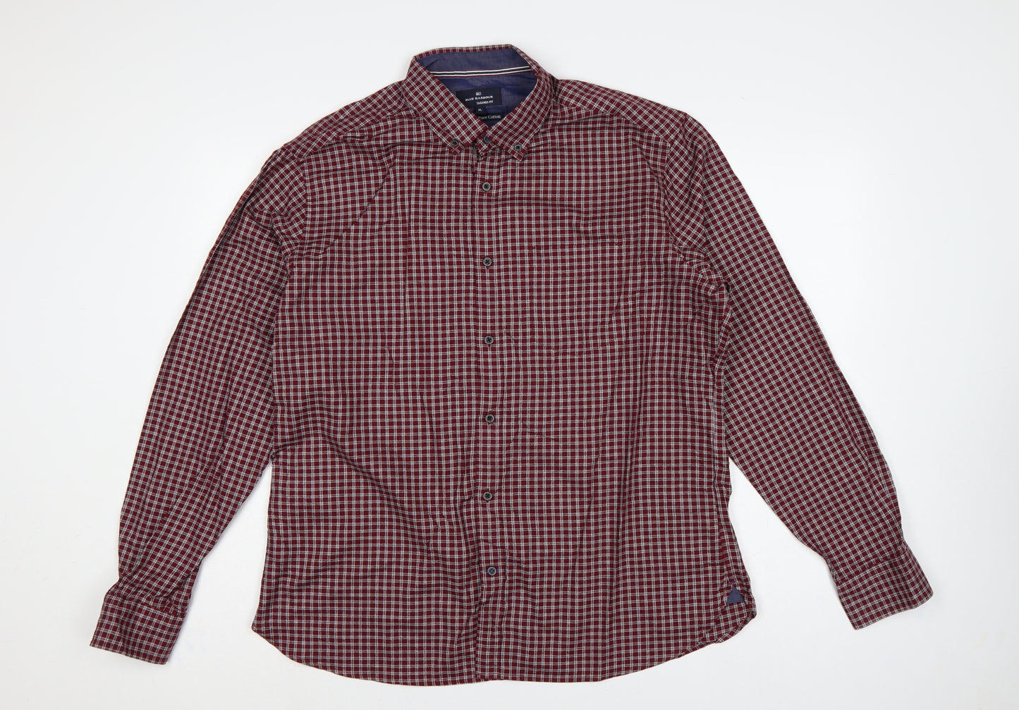 Marks & Spencer Men’s Red Check XL Slim Fit Cotton Button-Up Shirt