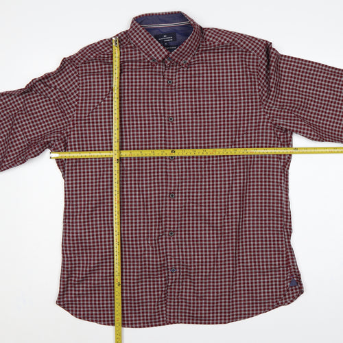 Marks & Spencer Men’s Red Check XL Slim Fit Cotton Button-Up Shirt