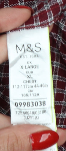Marks & Spencer Men’s Red Check XL Slim Fit Cotton Button-Up Shirt