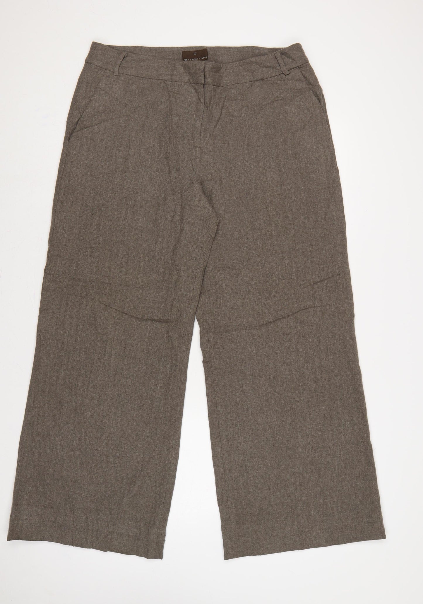 Fenn Wright Manson Women Brown Size 16 Wide-Leg Wool Dress Trousers