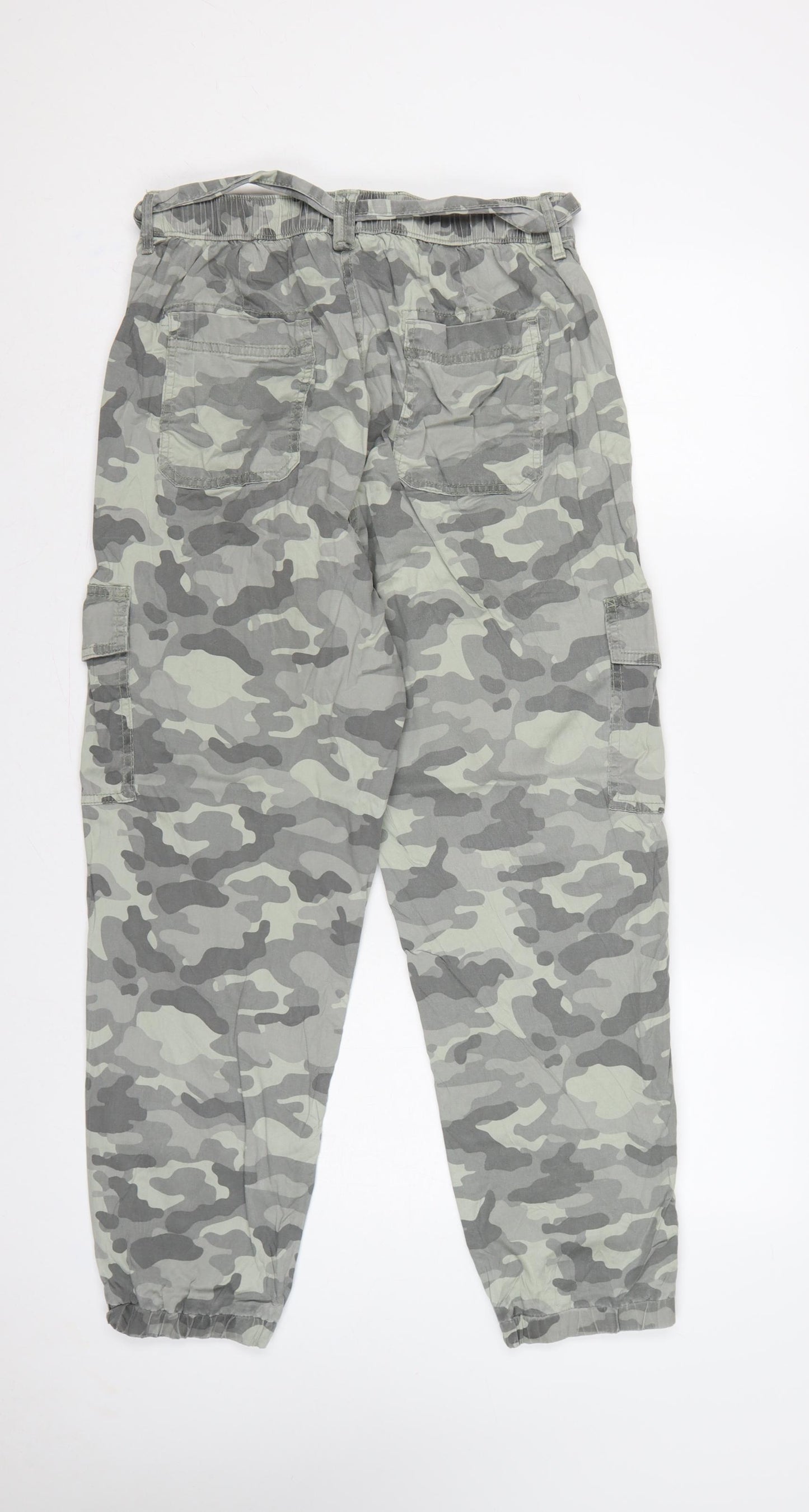 Marks and Spencer Women’s Grey Camo 10-12 Cargo Jogger Trousers Belted