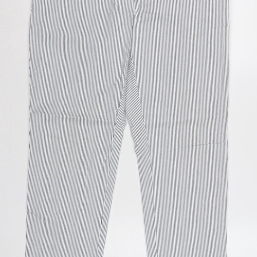 Marks & Spencer Women's White Blue Stripe UK 14 Regular Chino Trousers