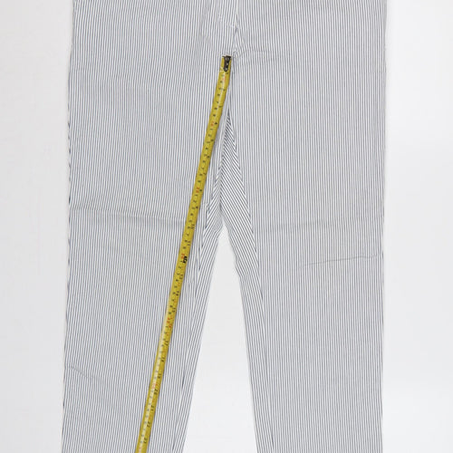 Marks & Spencer Women's White Blue Stripe UK 14 Regular Chino Trousers