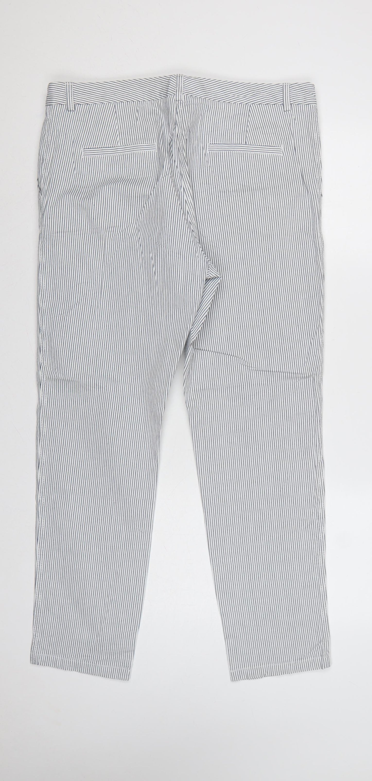 Marks & Spencer Women's White Blue Stripe UK 14 Regular Chino Trousers