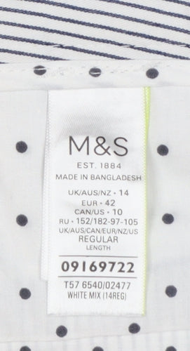 Marks & Spencer Women's White Blue Stripe UK 14 Regular Chino Trousers