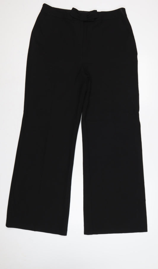 South Women Black UK 14 Wide-Leg Tailored Dress Trousers