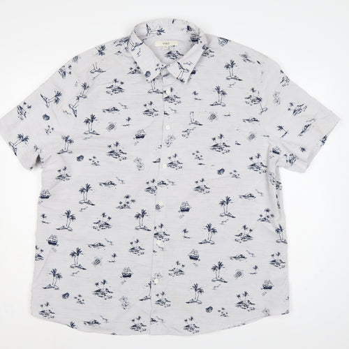 Marks and Spencer Men White 2XL Hawaiian Nautical Print Short Sleeve Shirt