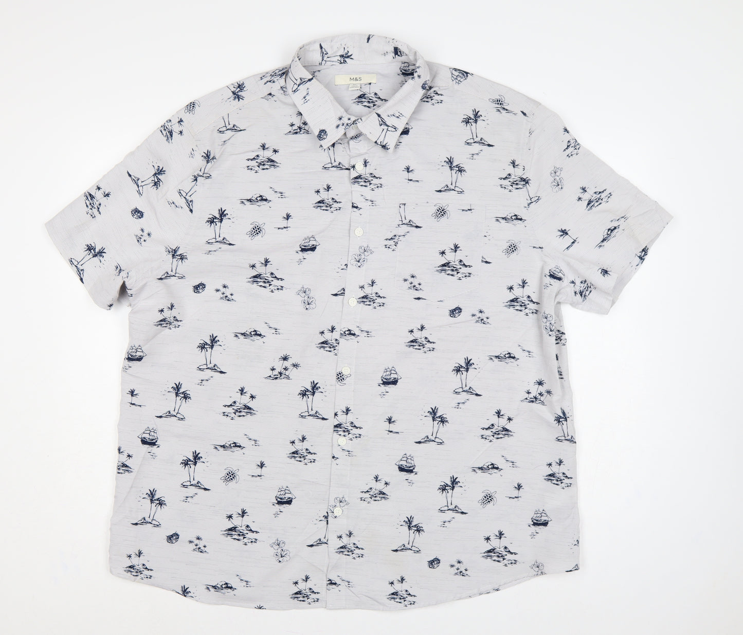 Marks and Spencer Men White 2XL Hawaiian Nautical Print Short Sleeve Shirt