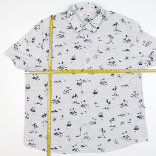 Marks and Spencer Men White 2XL Hawaiian Nautical Print Short Sleeve Shirt