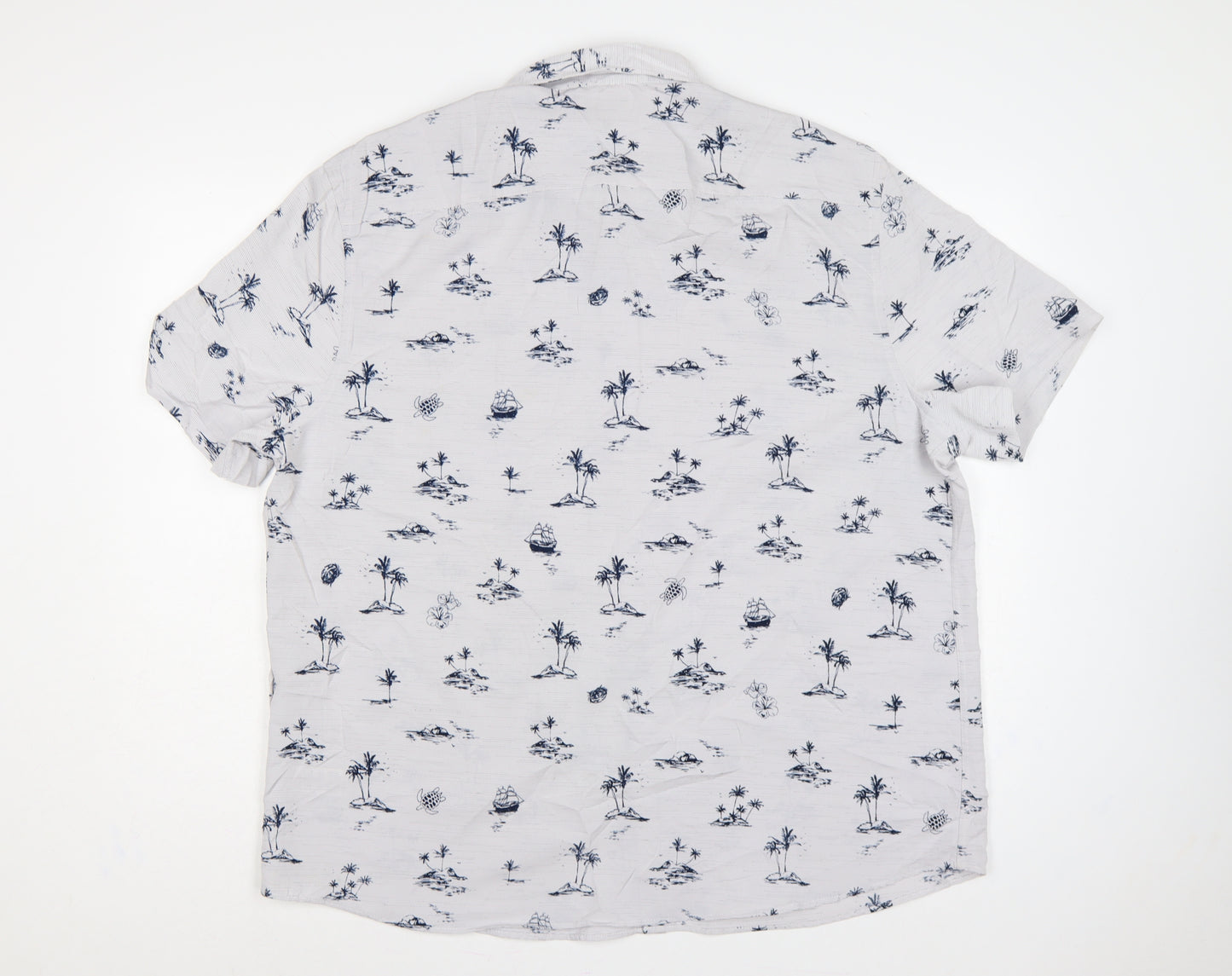 Marks and Spencer Men White 2XL Hawaiian Nautical Print Short Sleeve Shirt