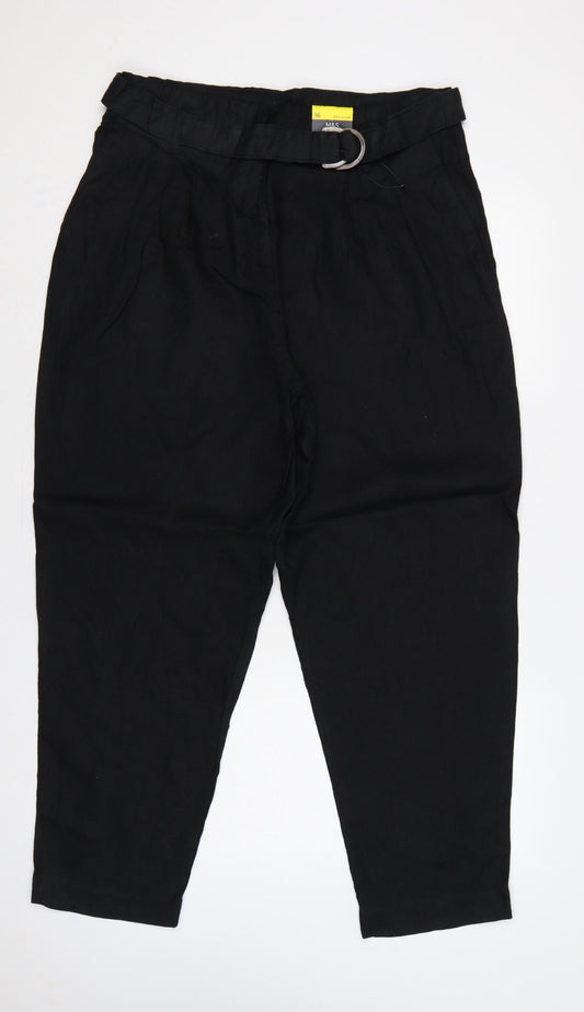Marks and Spencer Womens Black UK 16 Paperbag Linen Blend Trousers