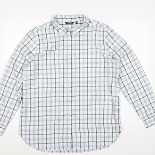 Rohan Women White Blue Check Long Sleeve Button-Up Shirt UK 14
