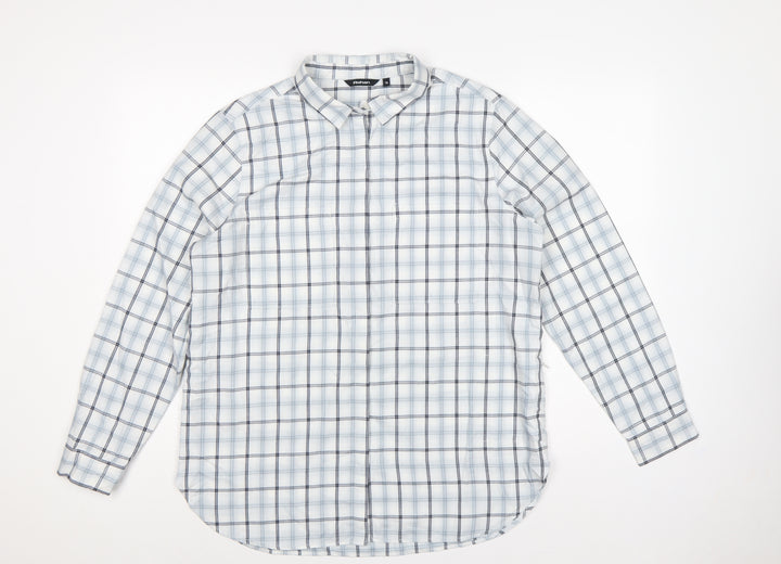 Rohan Women White Blue Check Long Sleeve Button-Up Shirt UK 14