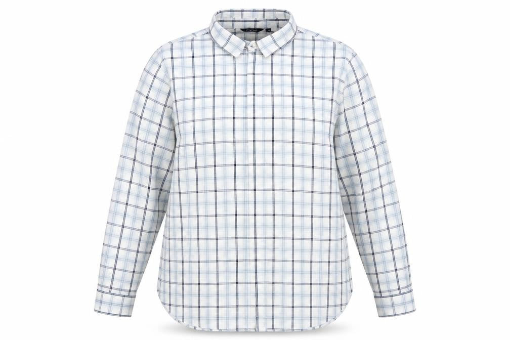 Rohan Women White Blue Check Long Sleeve Button-Up Shirt UK 14