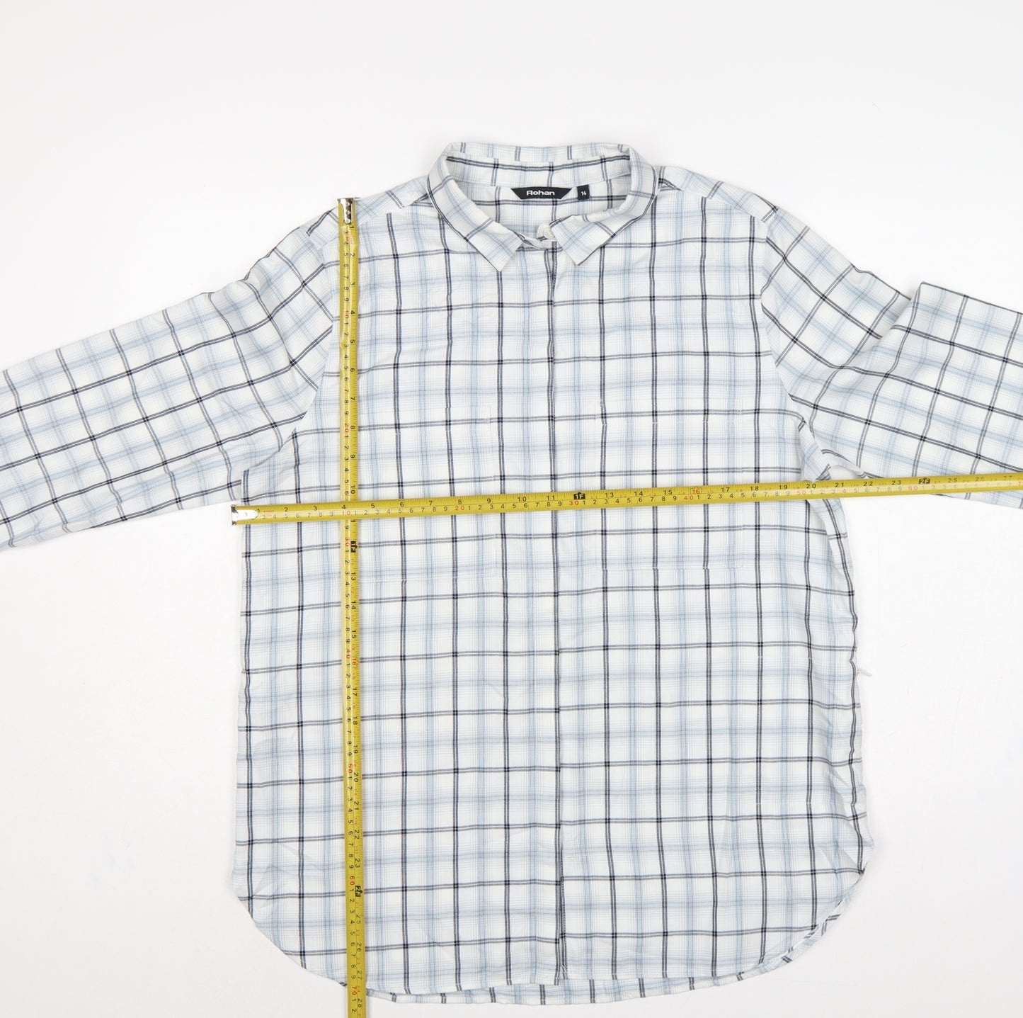 Rohan Women White Blue Check Long Sleeve Button-Up Shirt UK 14