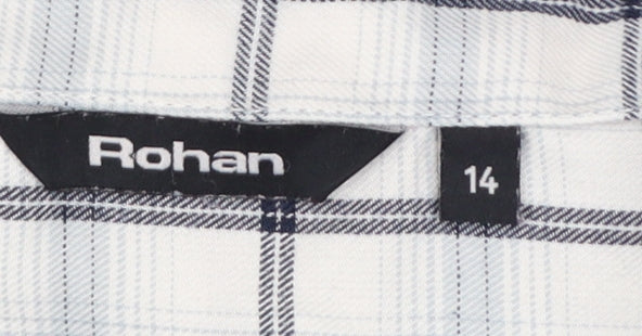 Rohan Women White Blue Check Long Sleeve Button-Up Shirt UK 14