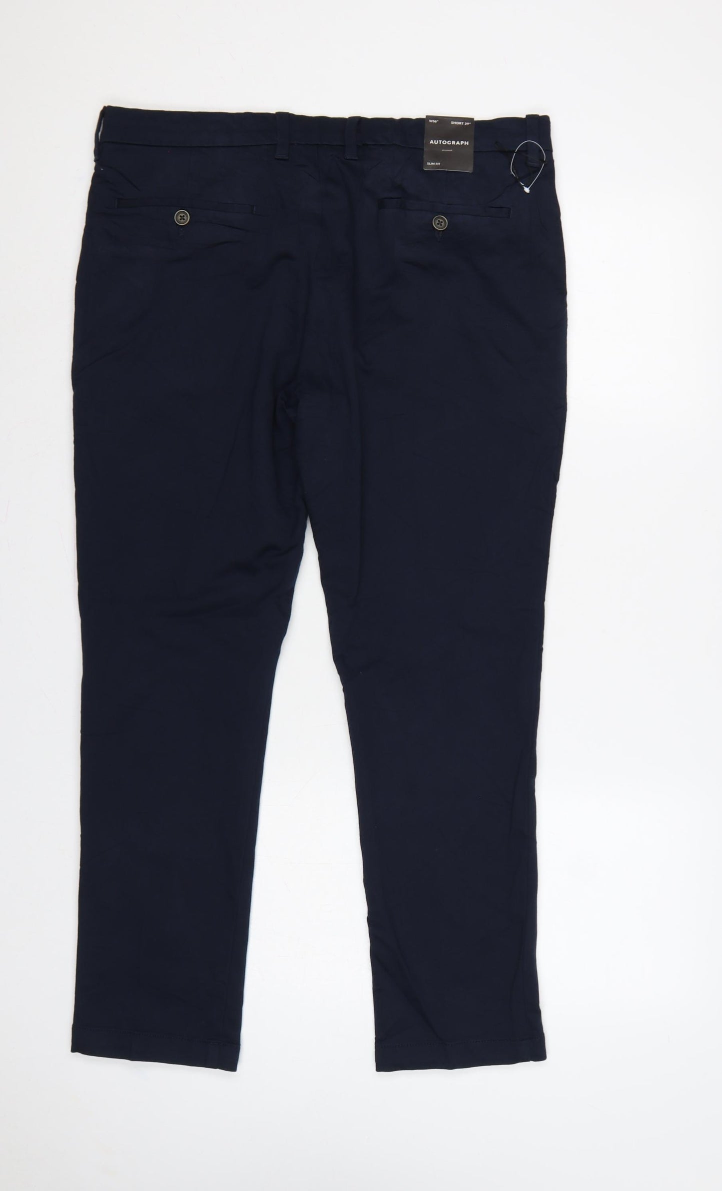 M&S Autograph Men's Blue 36in Slim Fit Chino Trousers Short 29in